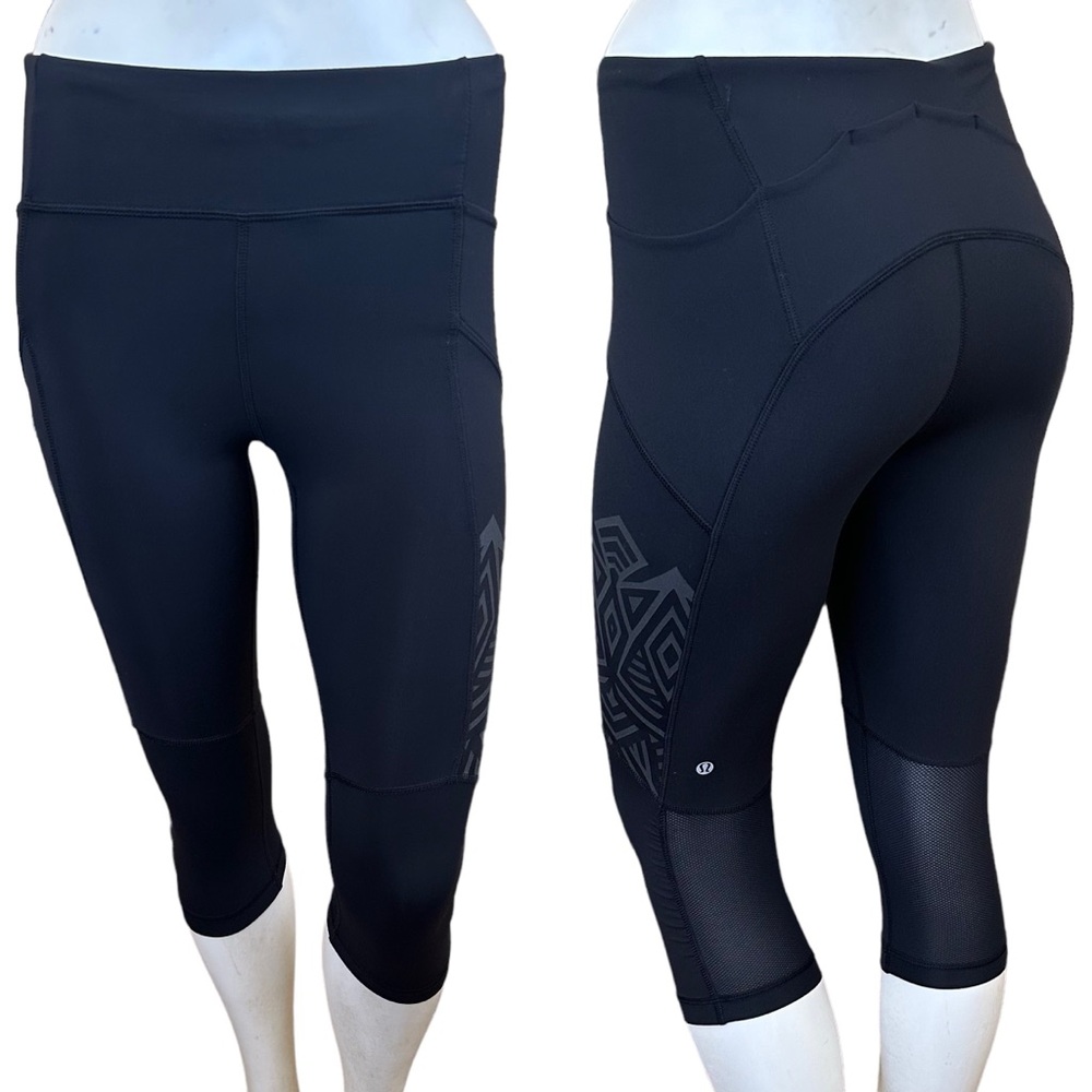 Lululemon "Stash It Crop" Luxtreme Mesh Cropped Leggings in Black Size 4